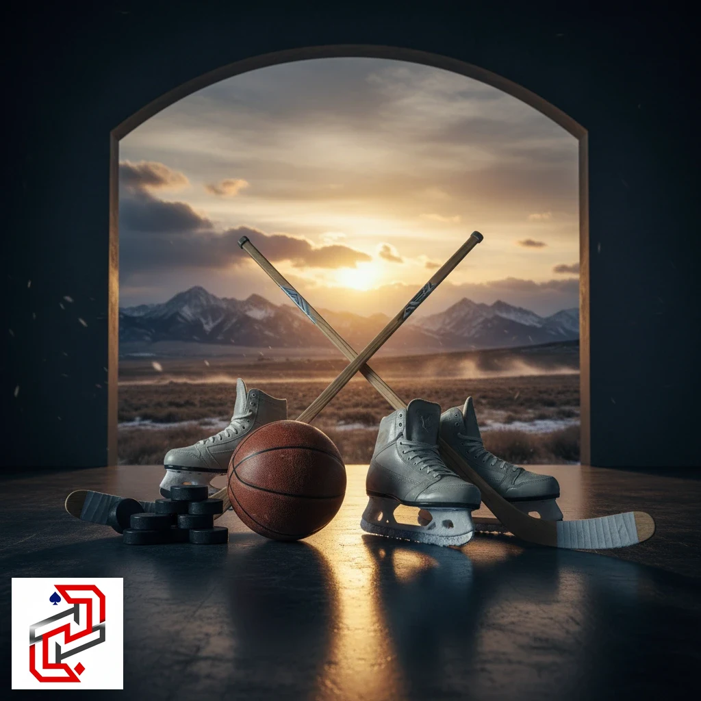 Indoor arena basketball hoop and backboard under arena floodlights